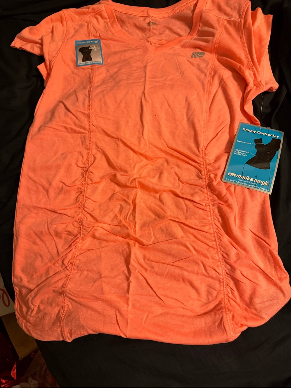 Marika Coral Short Sleeve Ruched Tummy Control Tee